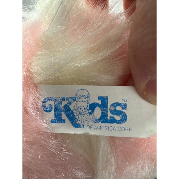 Kids Of America Pink White Fluffy Plush Bunny With Flocked Peach Nose Colorful P - Picture 4 of 10